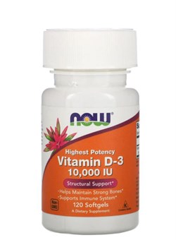 NOW Vitamin D-3 10,000 IU,  120 softgels. - фото 5886