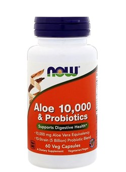 NOW Aloe Vera 10,000 & Probiotics, 60 caps. - фото 5991